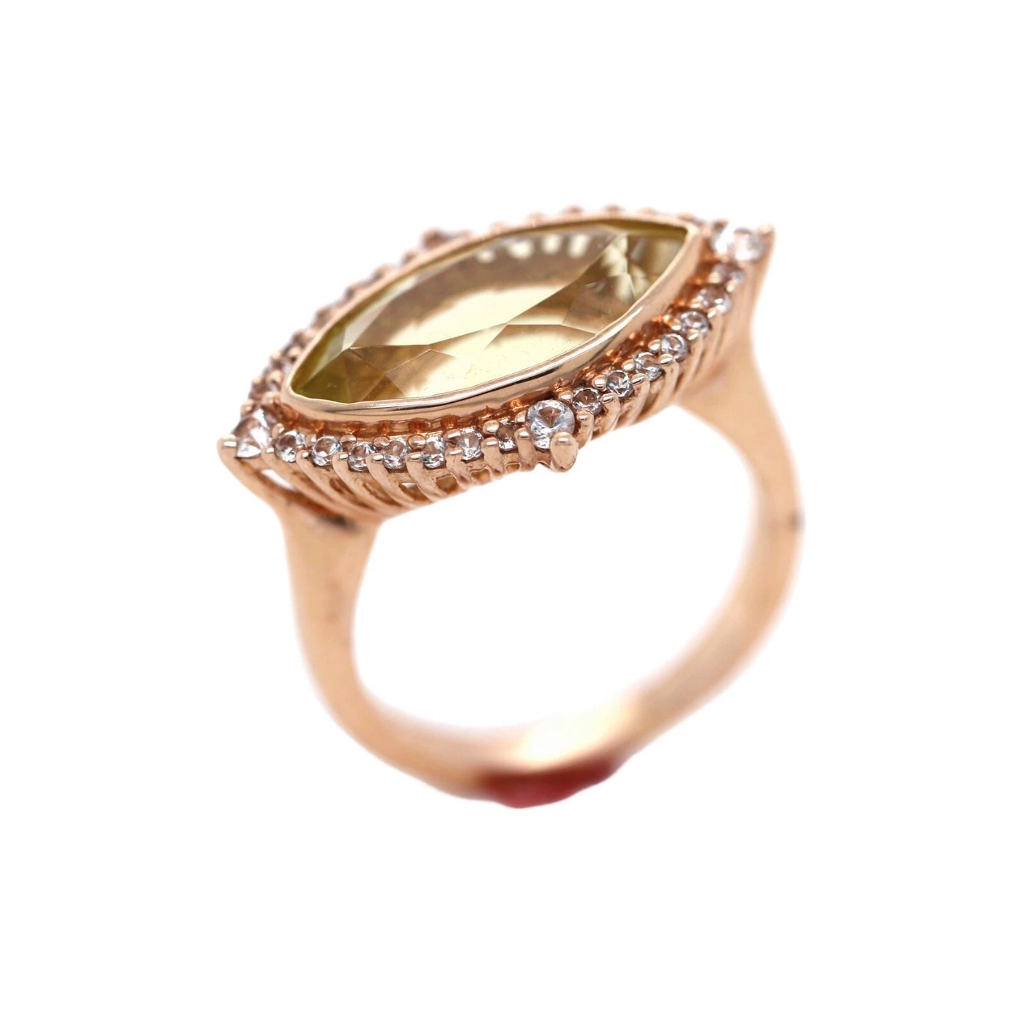 925 Rose Vermeil - Lemon Quartz - White Topaz Ring DOT