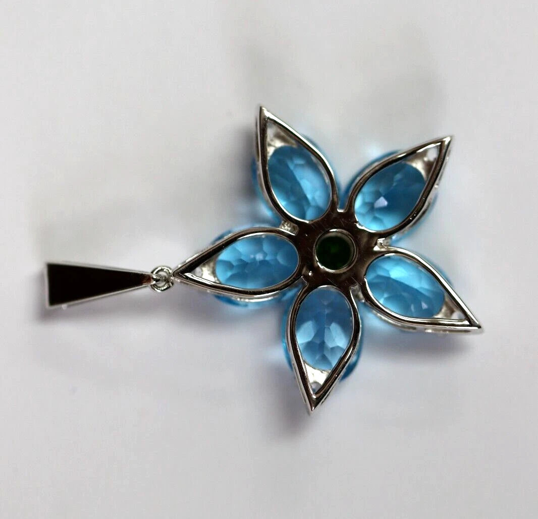Blue Topaz - Chrome Diopside 925 Silver Pendent
