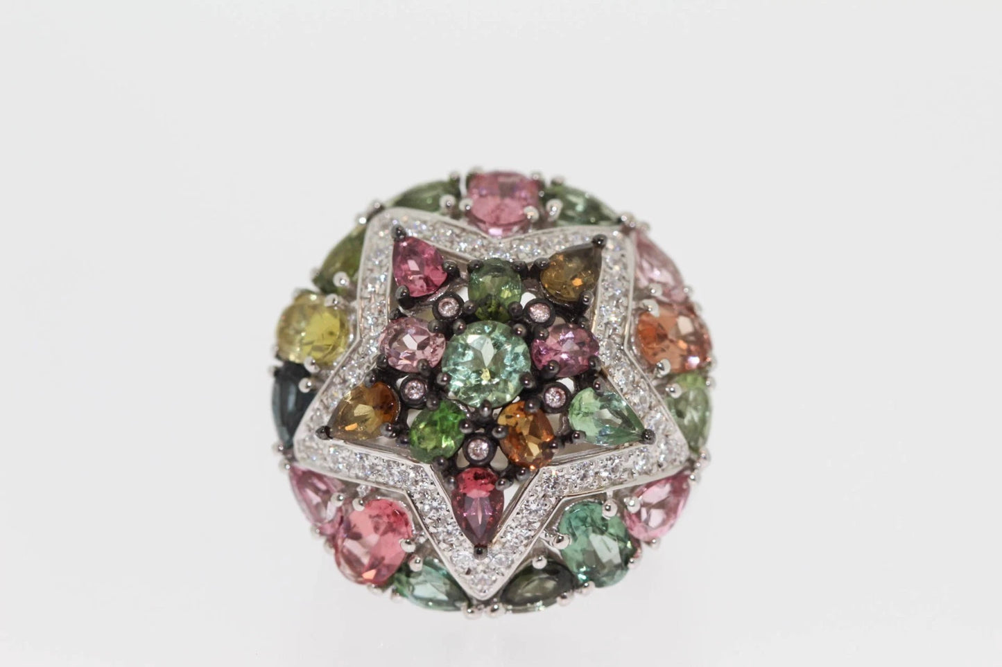925 Sterling Silver Multicolor Tourmaline w/White Topaz Ring (7.46 cts)