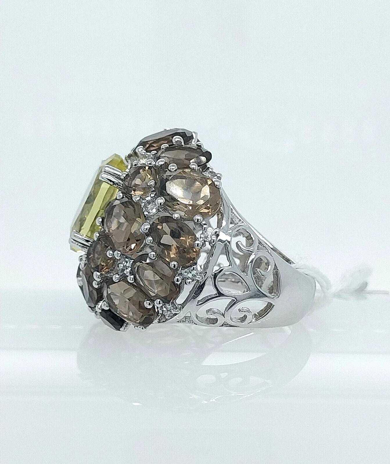 Smoky Topaz- Oro Verde- White Topaz Ring