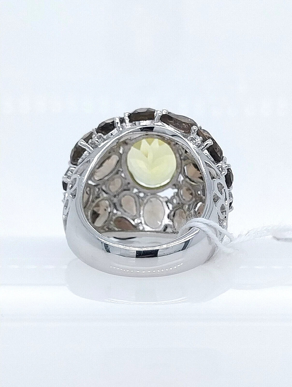 Smoky Topaz- Oro Verde- White Topaz Ring