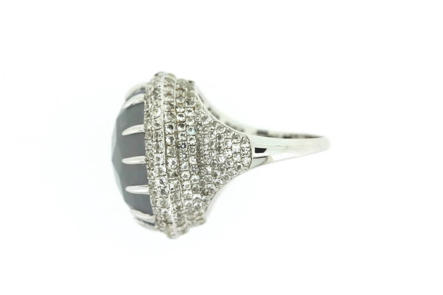 925 SS Blue Chalcedony - White Topaz Ring - 16DOT50 cts