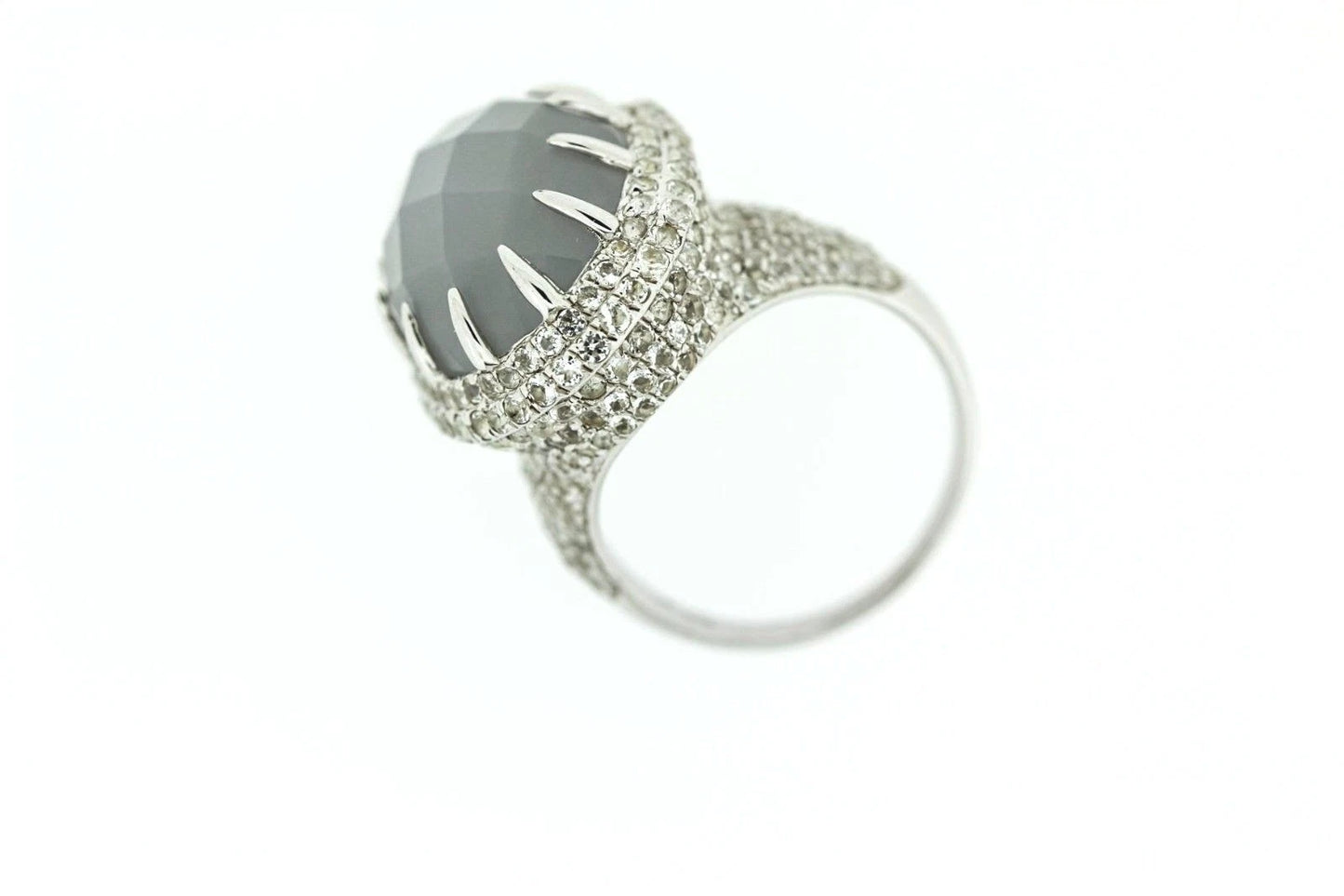 925 SS Blue Chalcedony - White Topaz Ring - 16DOT50 cts