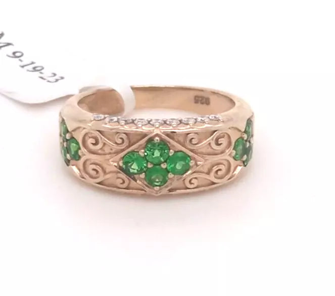 Tsavorite - Diamond - Yellow gold plated ring
