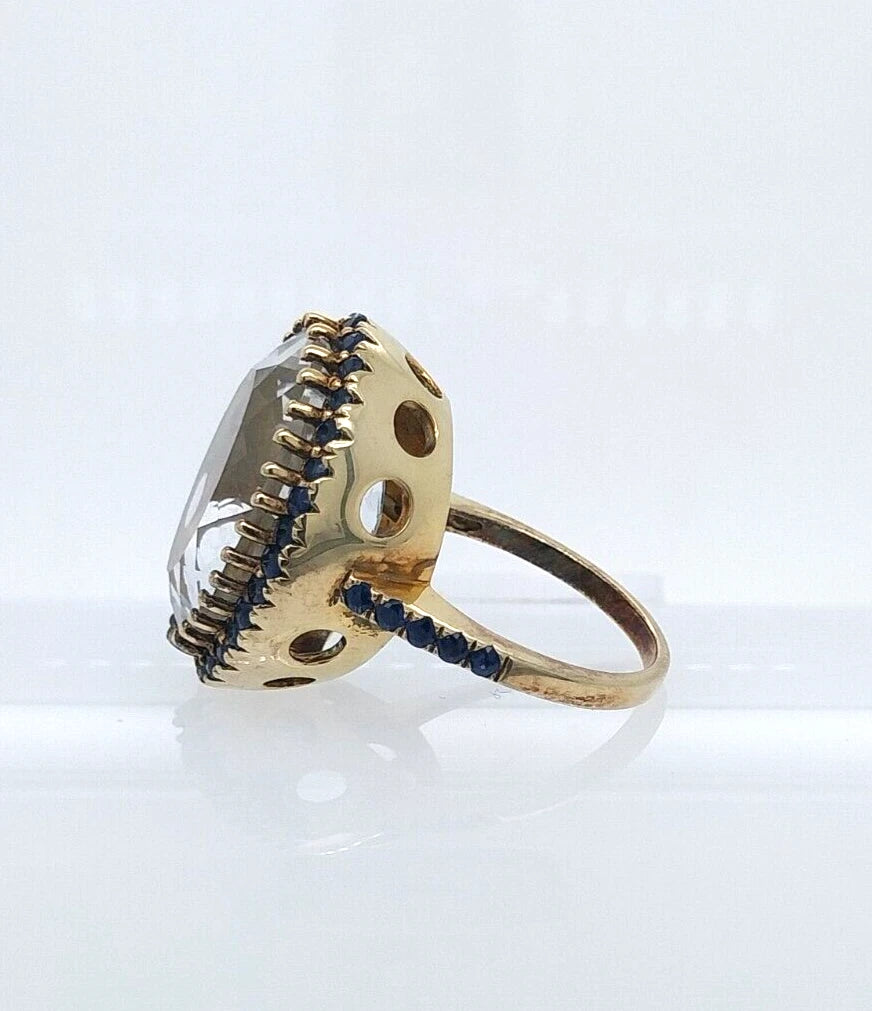 White Quartz- Blue Sapphire Ring