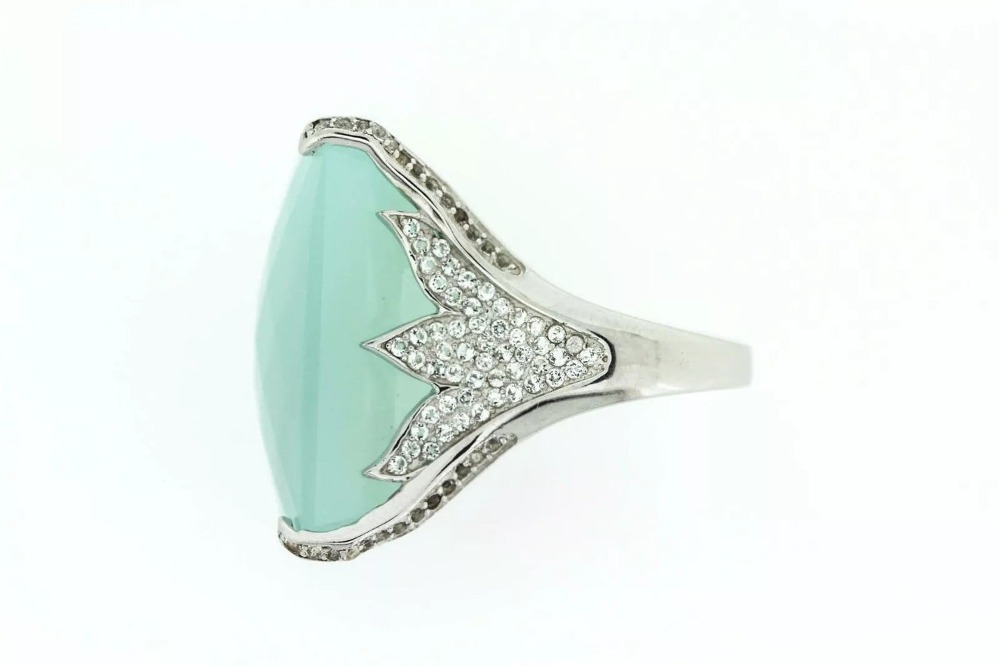 925 SS Aqua Chalcedony - White Topaz Ring - 43DOT50 cts
