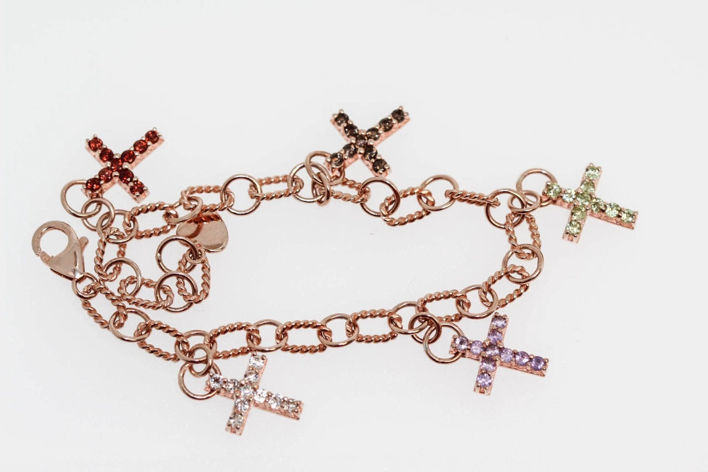 925 Rose Vermeil Gemstone Cross Bracelet - 1DOT50 cts