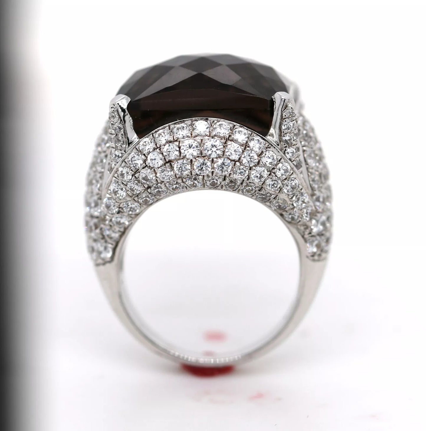 925 Sterling Silver - Smokey Quartz - White Topaz Ring DOT