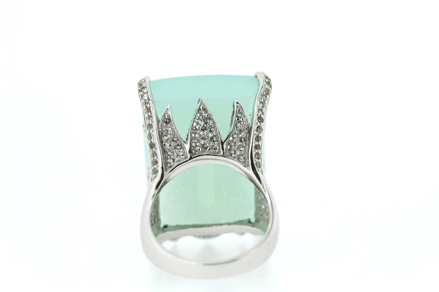 925 SS Aqua Chalcedony - White Topaz Ring - 43DOT50 cts