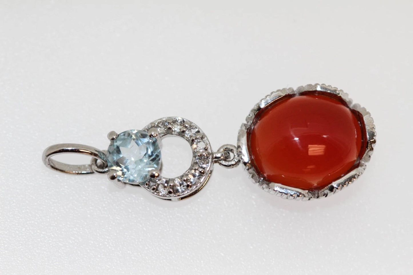 925 Orange Chalcedony-Blue Topaz-White Topaz-Earring-Pendant-12DOT99 cts