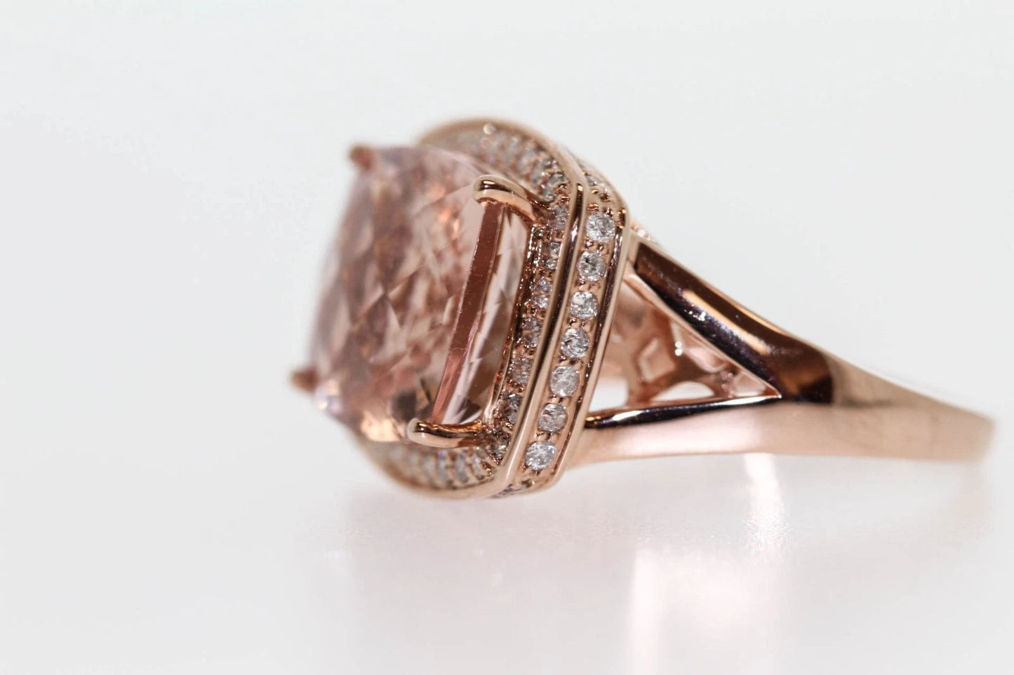 925 Silver , Morganite - White Topaz Ring