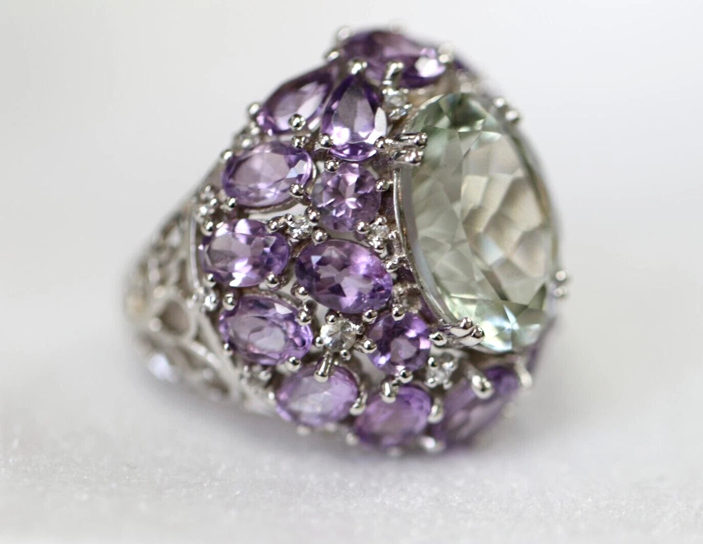Green Amethyst - Amethyst - White Topaz Ring