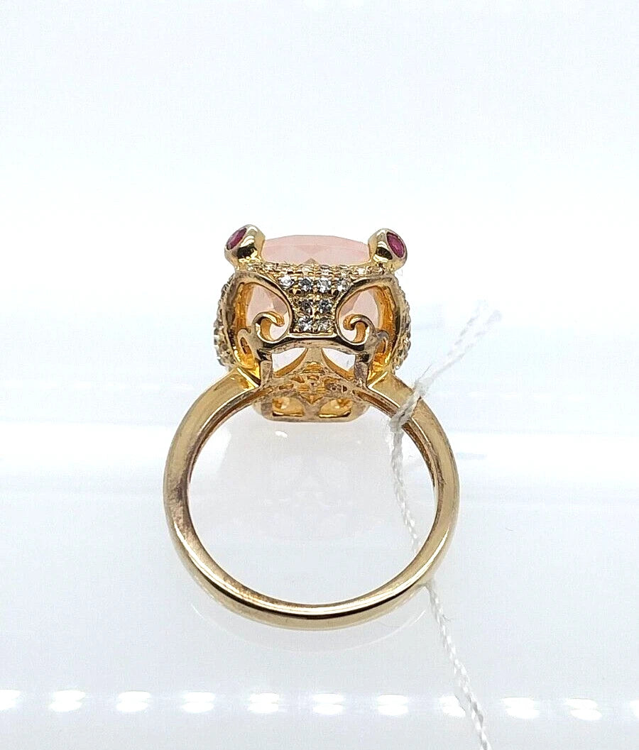 Rose Quartz- Ruby- White Topaz Ring