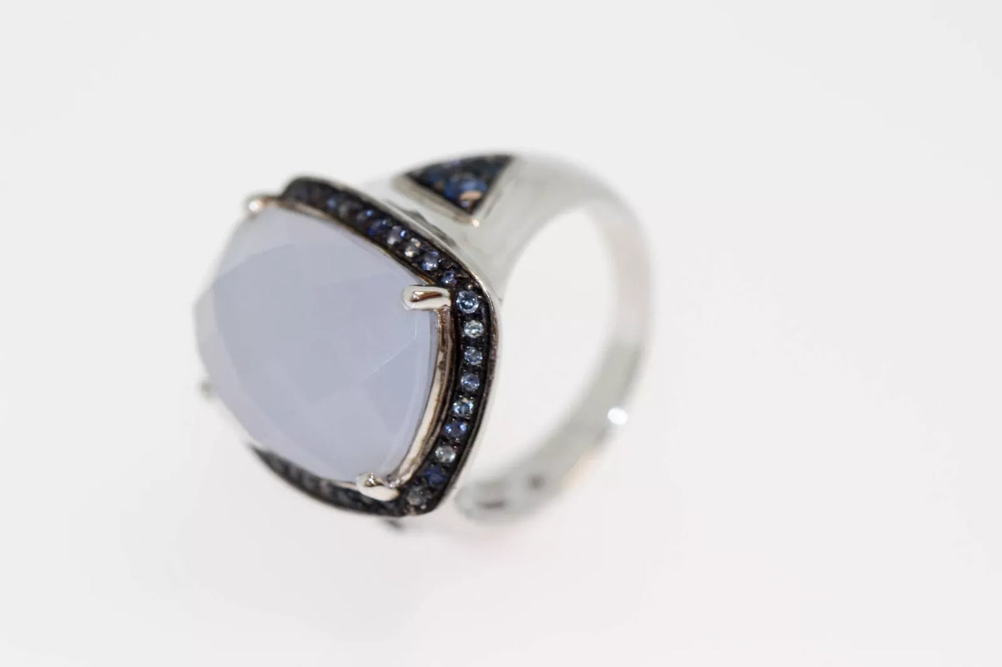 .925 Sterling Silver / Blue Sapphire / Blue Chalcedony Ring .