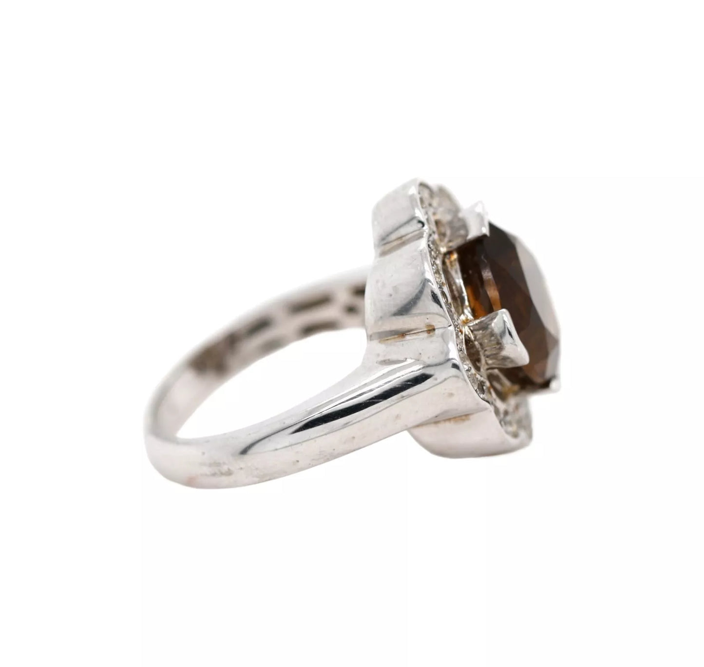 925 Sterling Silver Cognac Quartz / White Topaz Ring( 4.22 cts)