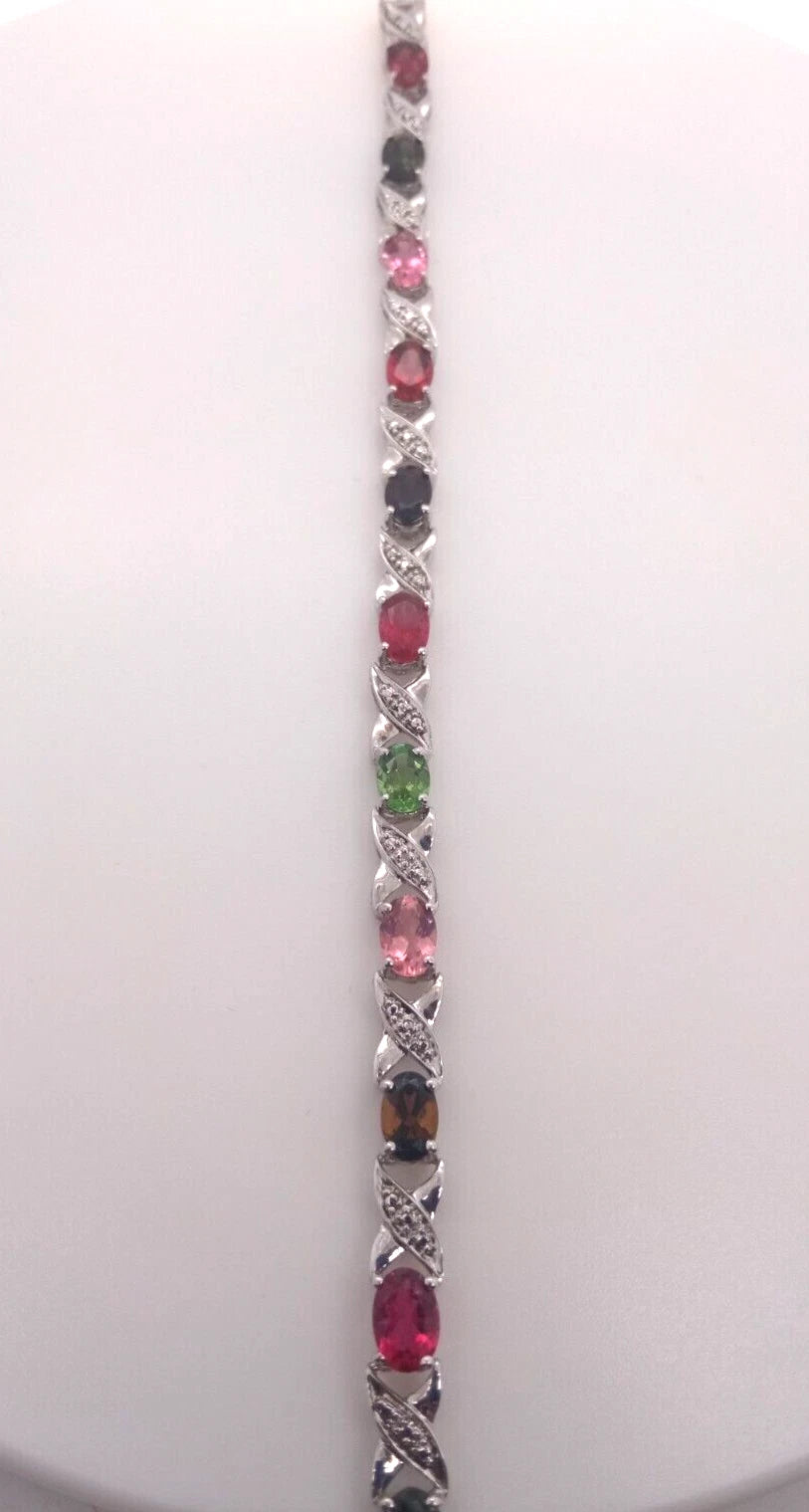 925 Silver White Topaz/ Tourmaline Bracelet