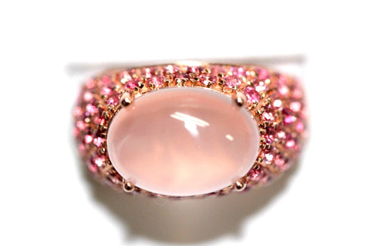 Rose Quartz, Pink Sapphire Plated With Pink Gold Ring