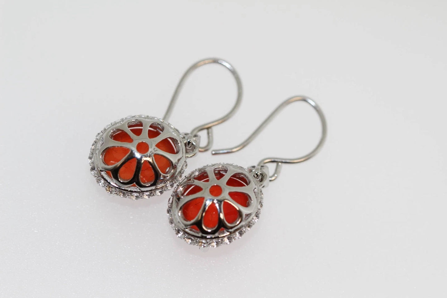 925 Orange Chalcedony - White Topaz Set -15DOT87 cts