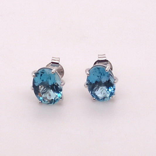 8x6, 2DOT23 CTS, WHITE GOLD AQUAMARINE OVAL STUD EARRINGS HEAVY PUSH BACK