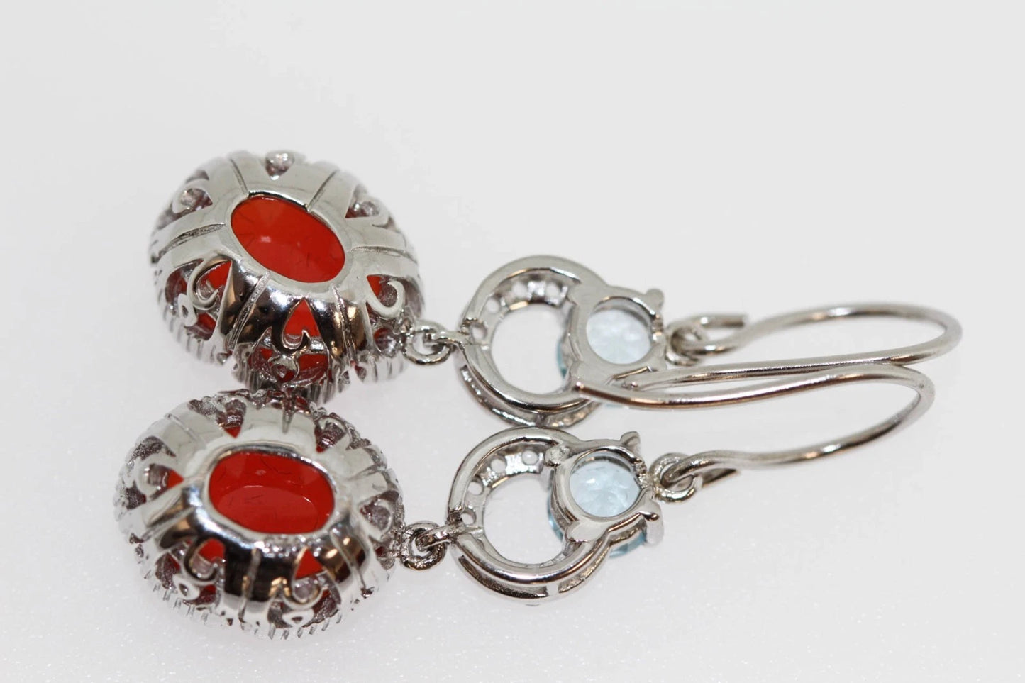 925 Orange Chalcedony-Blue Topaz-White Topaz-Earring-Pendant-12DOT99 cts