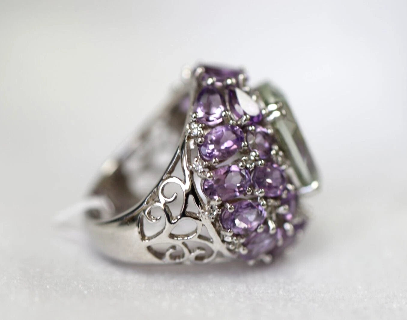 Green Amethyst - Amethyst - White Topaz Ring