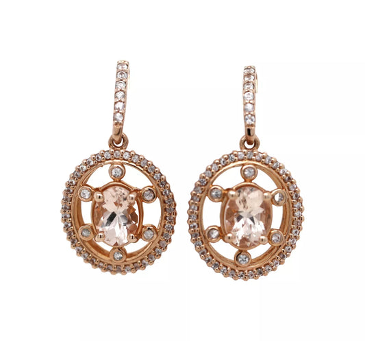 Rose Gold Plated Morganite - Sapphire Stud Earring
