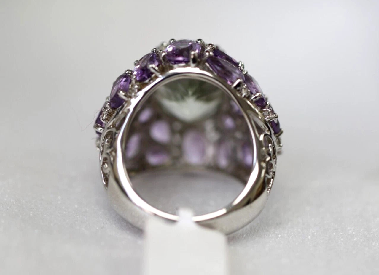 Green Amethyst - Amethyst - White Topaz Ring