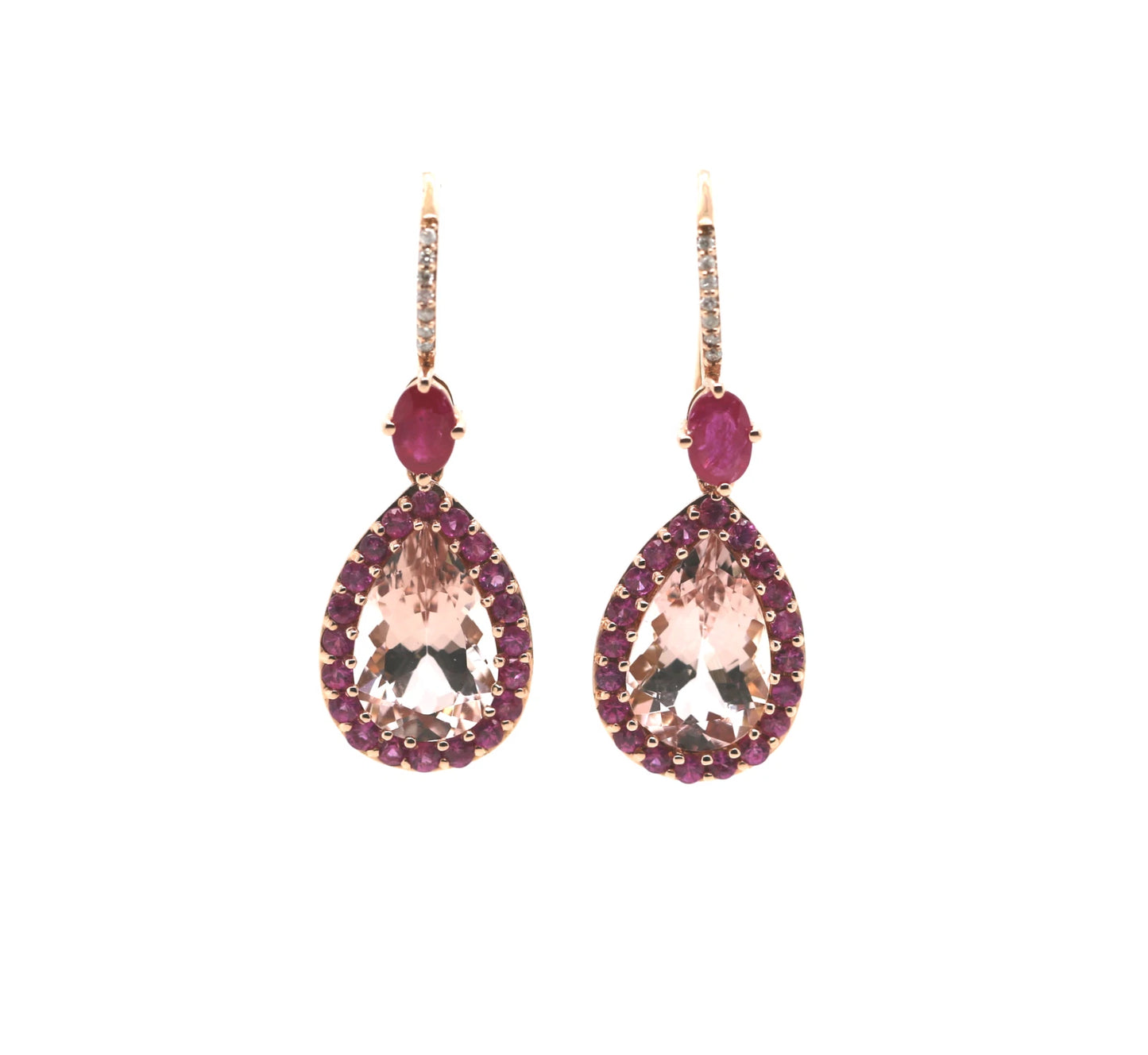 Morganite - Ruby - Diamond Tear Drop Earring