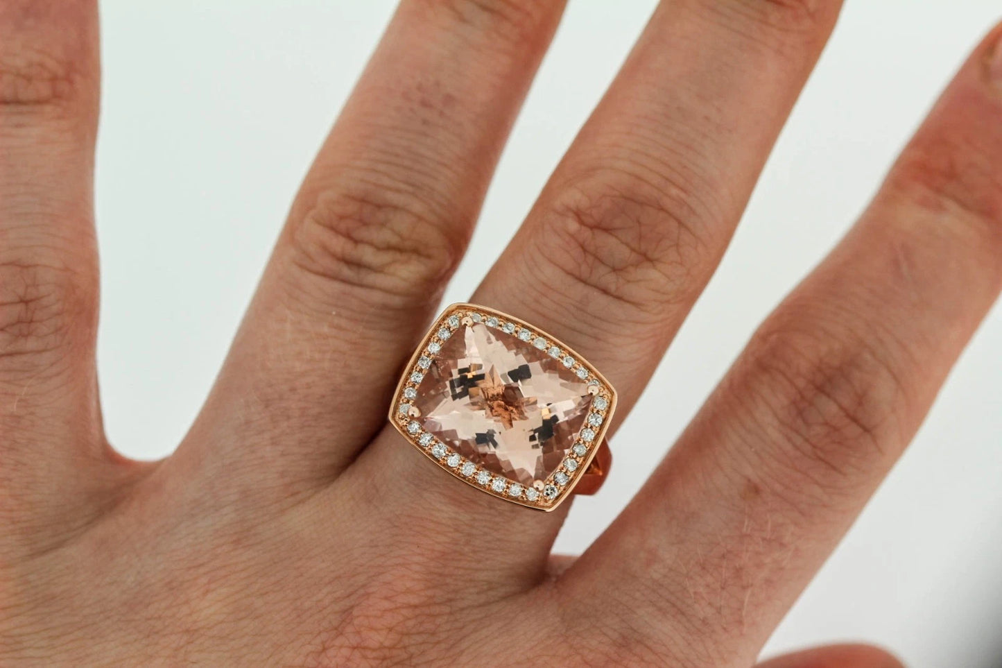 925 Silver , Morganite - White Topaz Ring