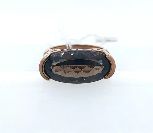 Smoky Quartz- Hot Pink Sapphire- Rose Gold Ring