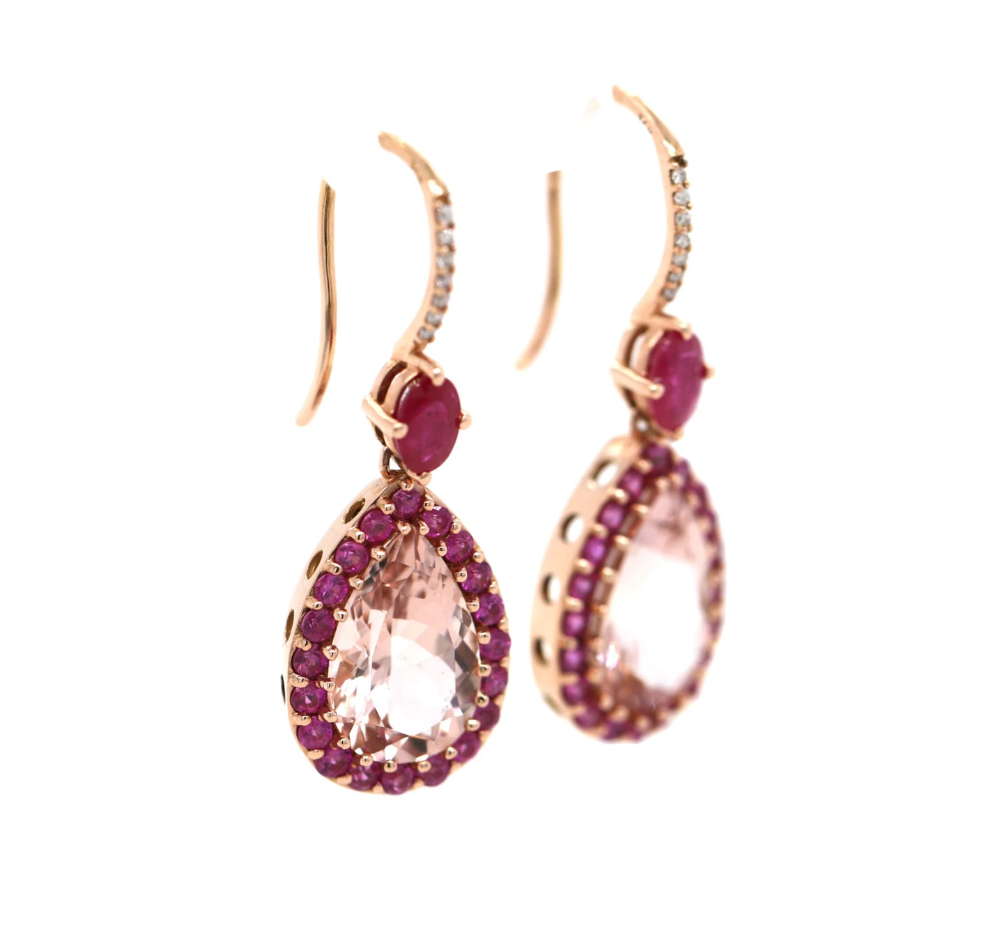 Morganite - Ruby - Diamond Tear Drop Earring
