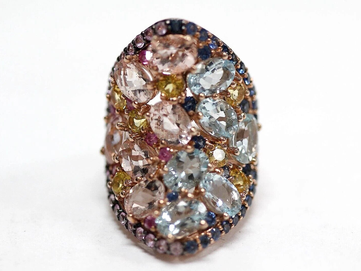 Morganite - Aquamarine - Sapphire Ring