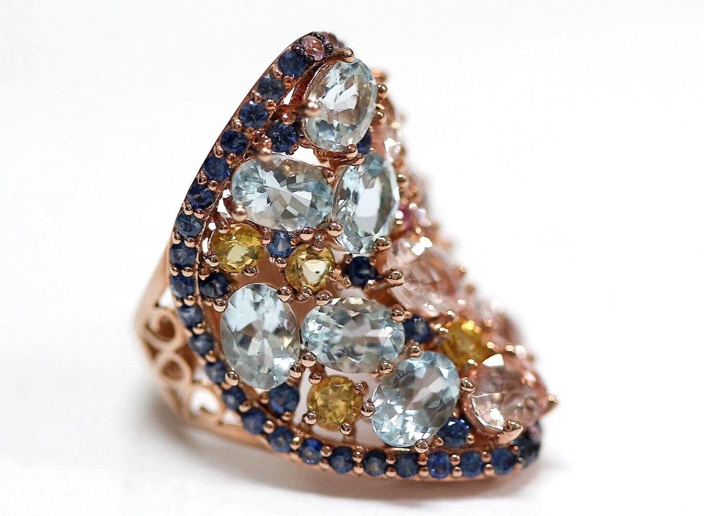 Morganite - Aquamarine - Sapphire Ring