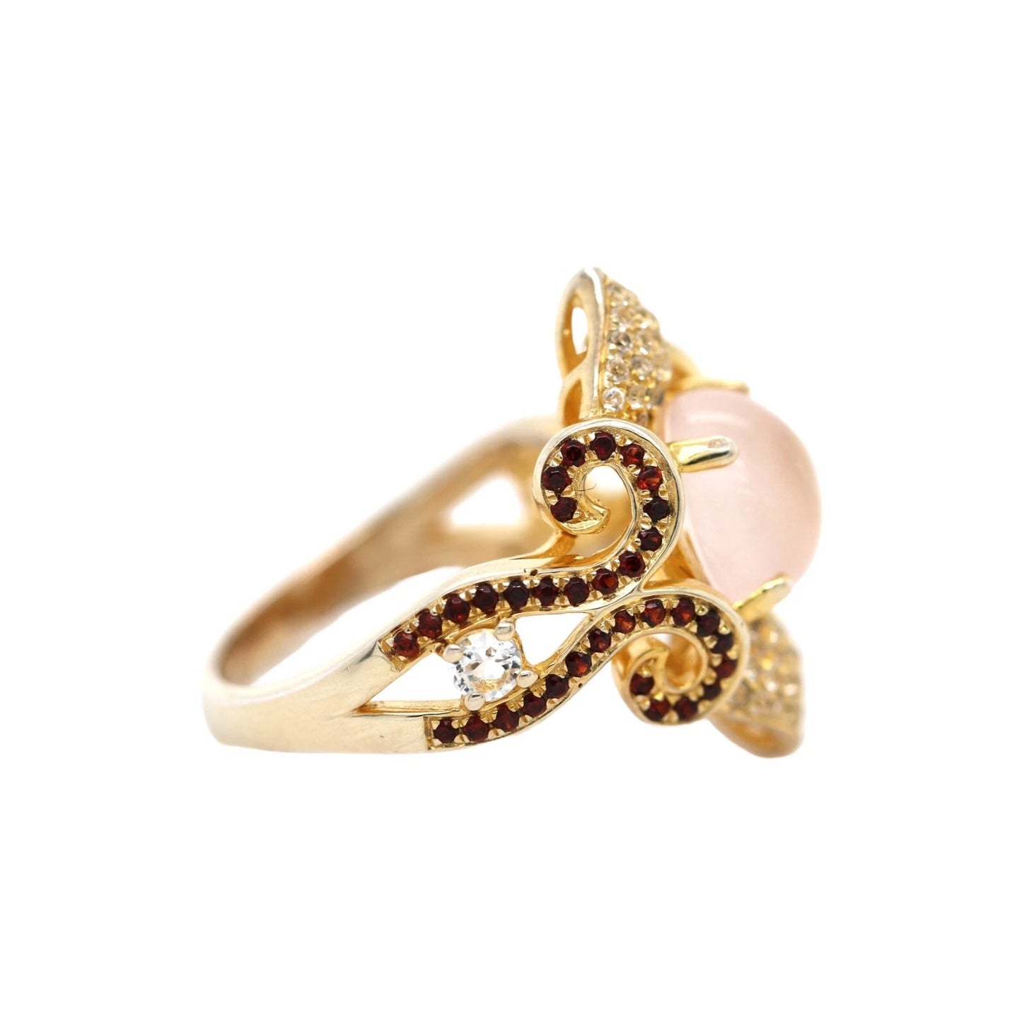 Rose Quartz - Garnet - White Topaz Ring