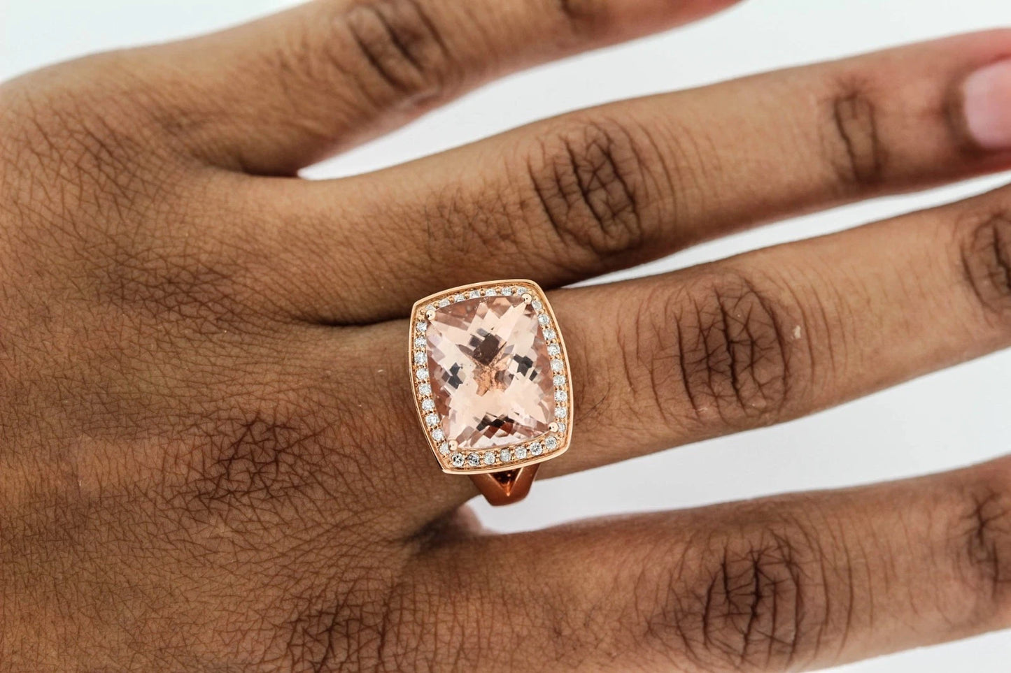 925 Silver , Morganite - White Topaz Ring