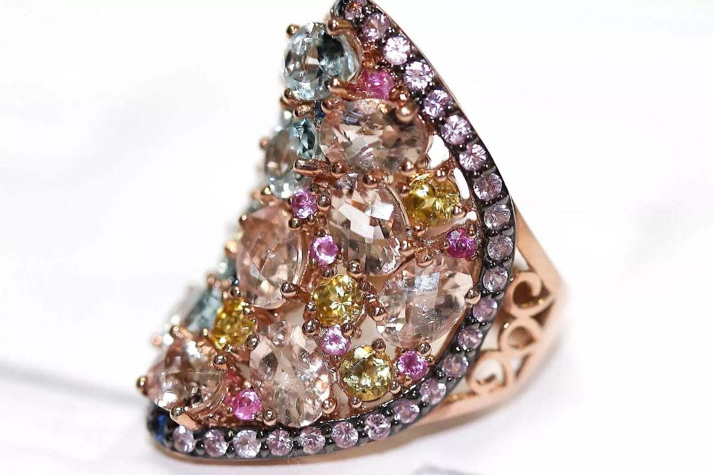 Morganite - Aquamarine - Sapphire Ring