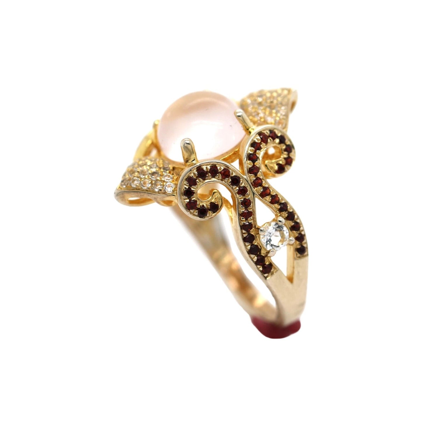 Rose Quartz - Garnet - White Topaz Ring