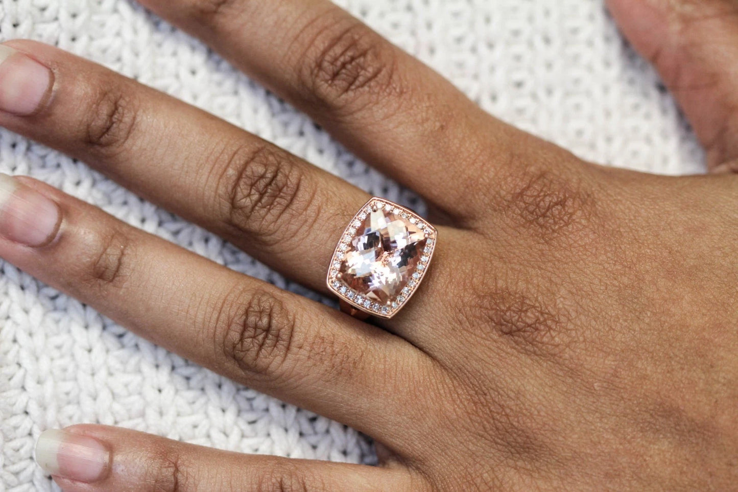 925 Silver , Morganite - White Topaz Ring