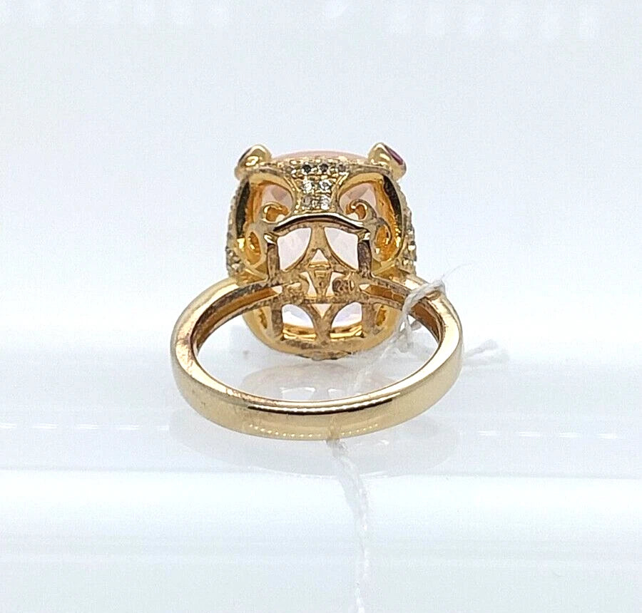 Rose Quartz- Ruby- White Topaz Ring