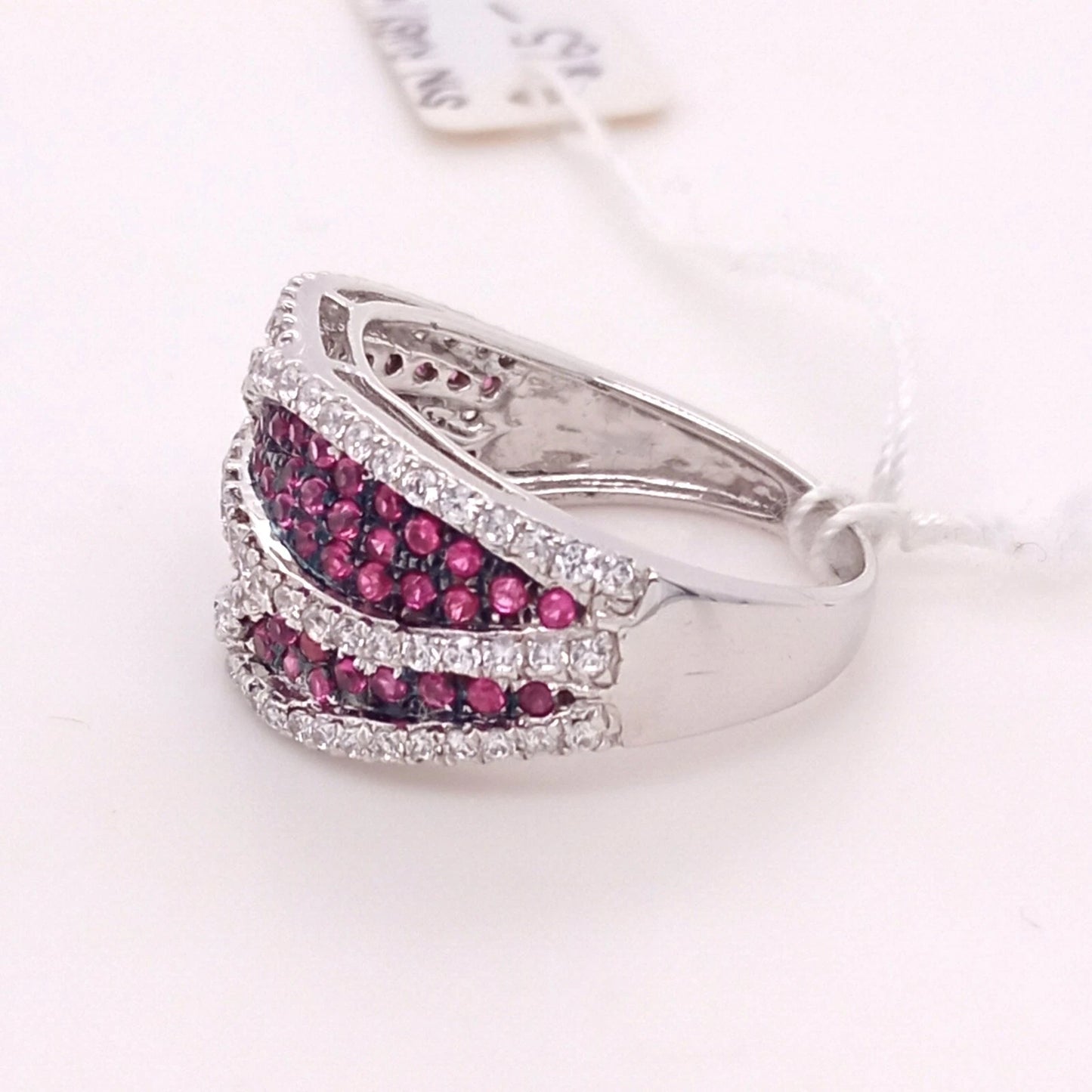 925 Synthetic Ruby-White Topaz Ring -1DOT96 cts