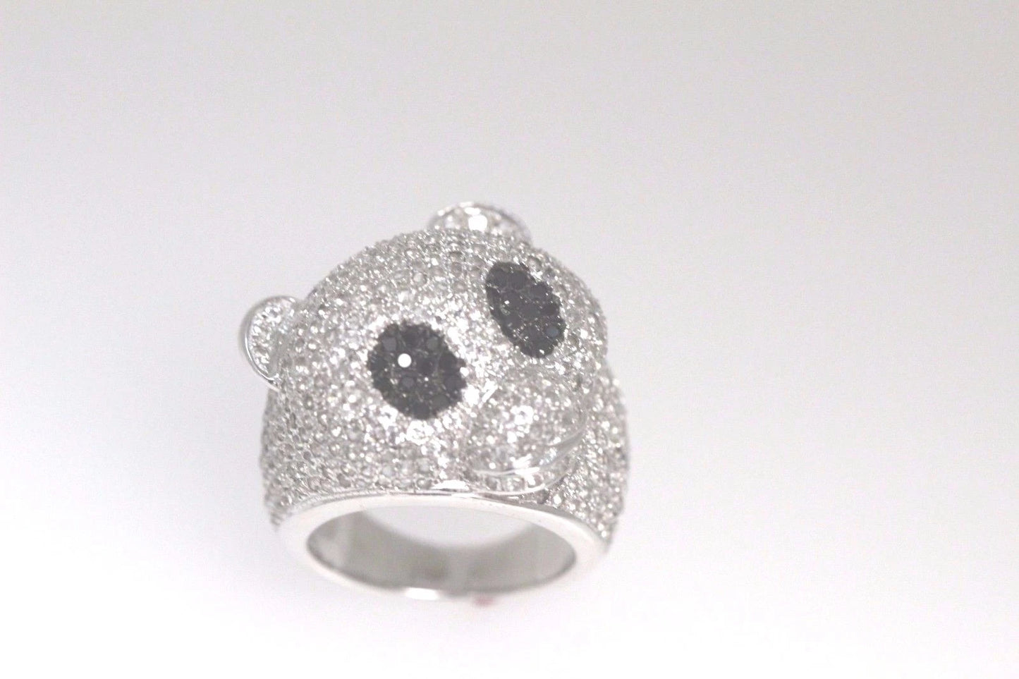 925 Black Spinel - White Topaz Panda Bear Ring -6DOT11 cts