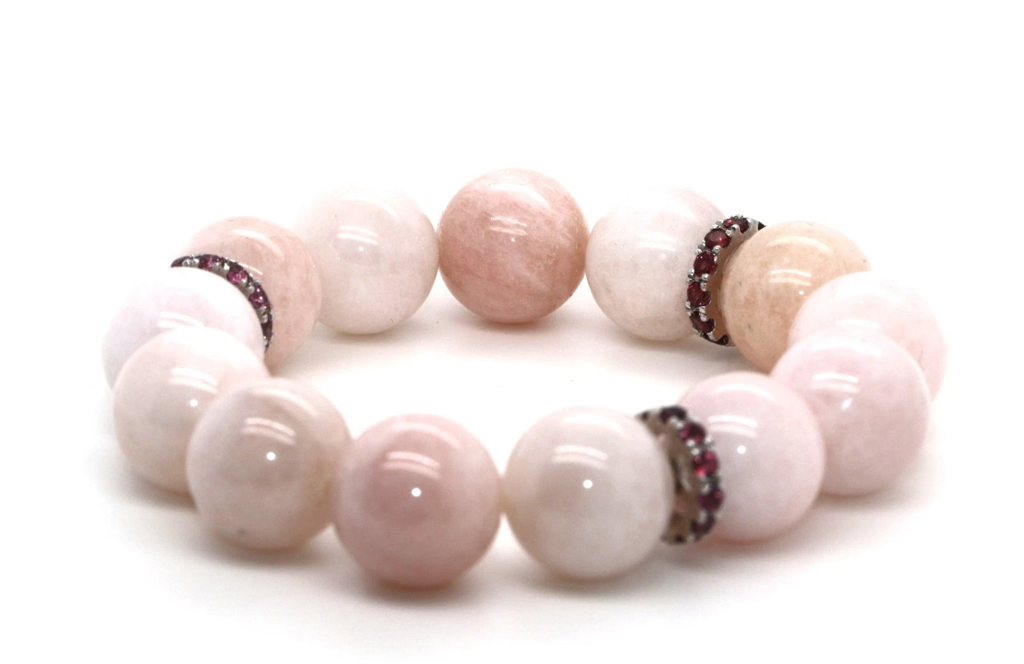 Morganite Bead A Quality - Rhodolite Garnet Stretch Bracelet