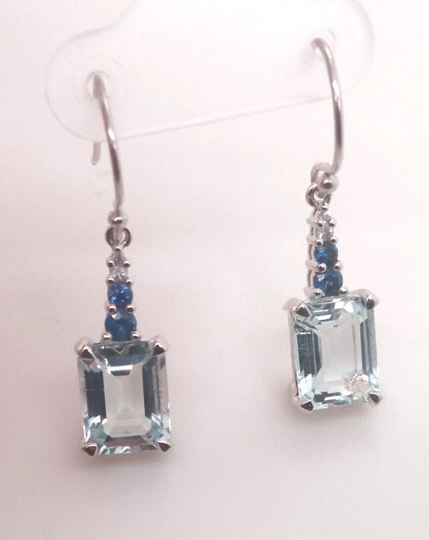 Aquamarine- Blue Sapphire- White Sapphire Hook Earring