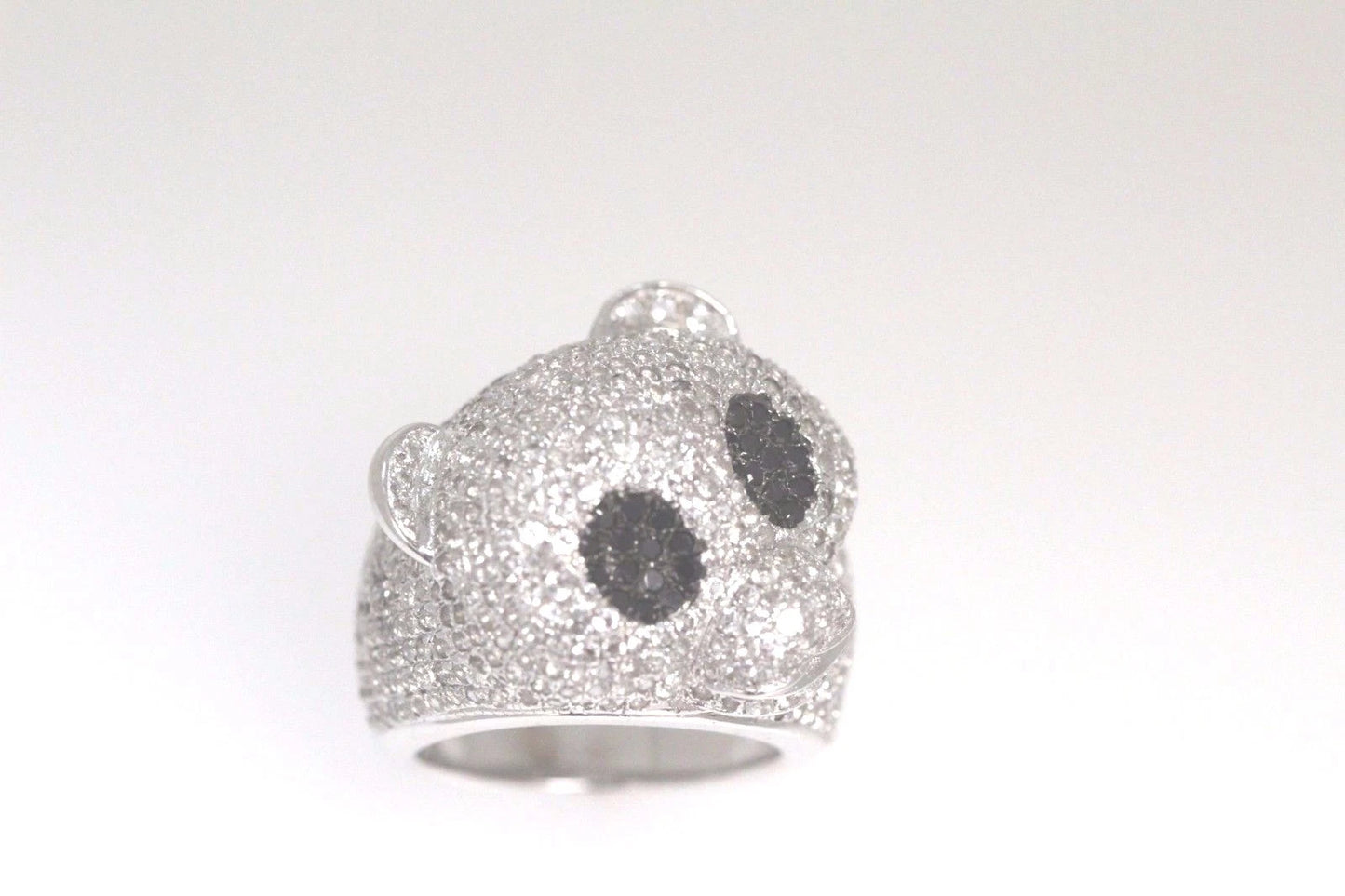 925 Black Spinel - White Topaz Panda Bear Ring -6DOT11 cts