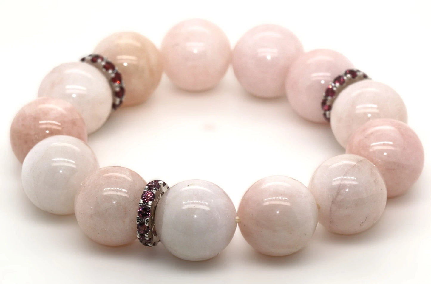 Morganite Bead A Quality - Rhodolite Garnet Stretch Bracelet