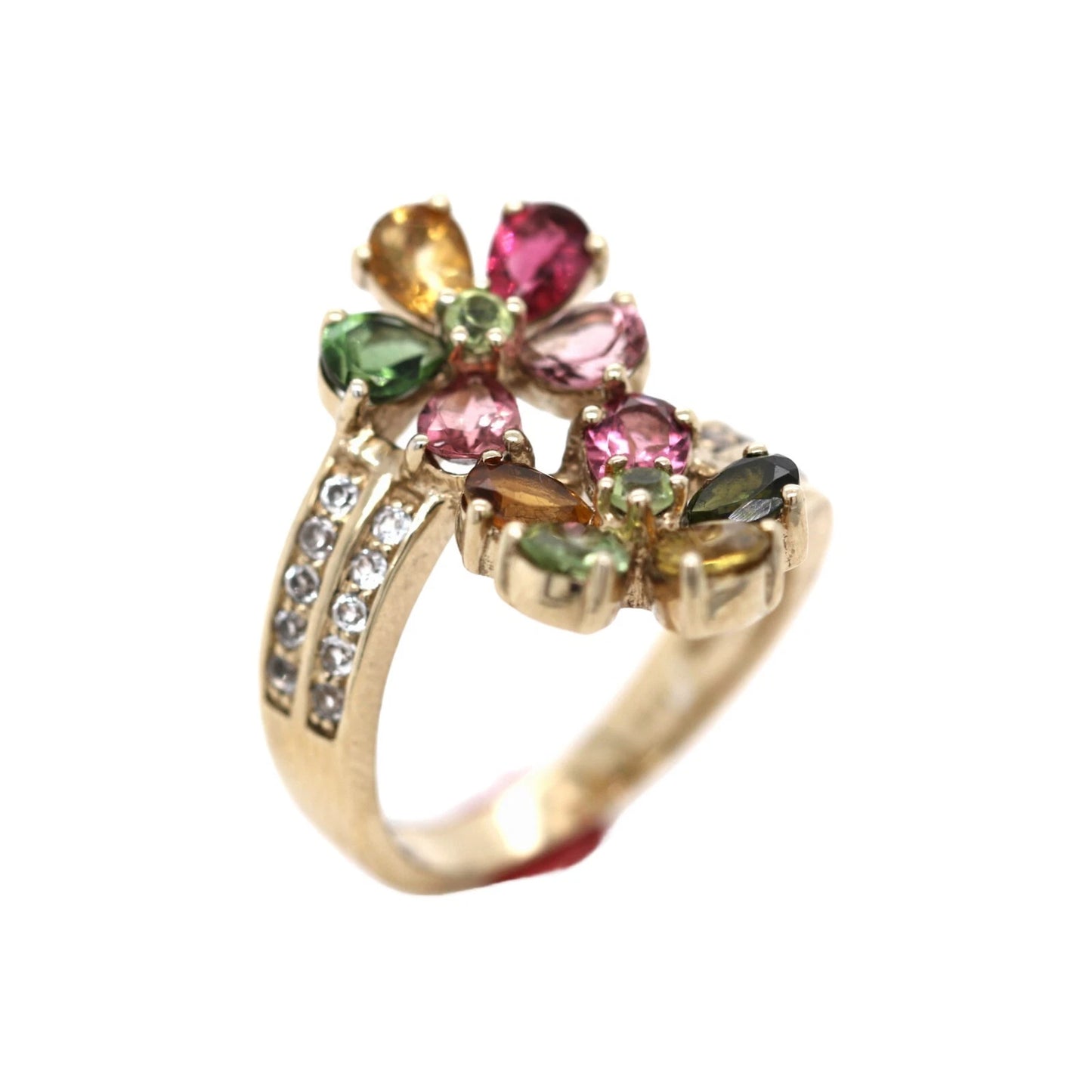 DOT925 Yellow Vermiel - Multicolor Tourmaline - White Topaz Flower Ring DOT