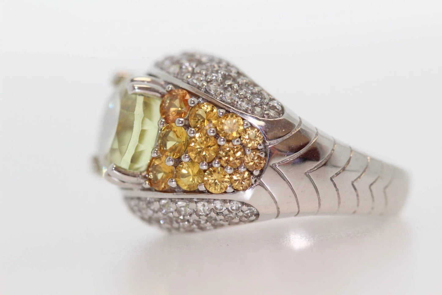 DOT925 Sterling Silver - Orthoclase - Yellow Sapphire - White Topaz Ring