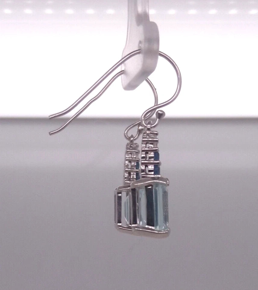 Aquamarine- Blue Sapphire- White Sapphire Hook Earring