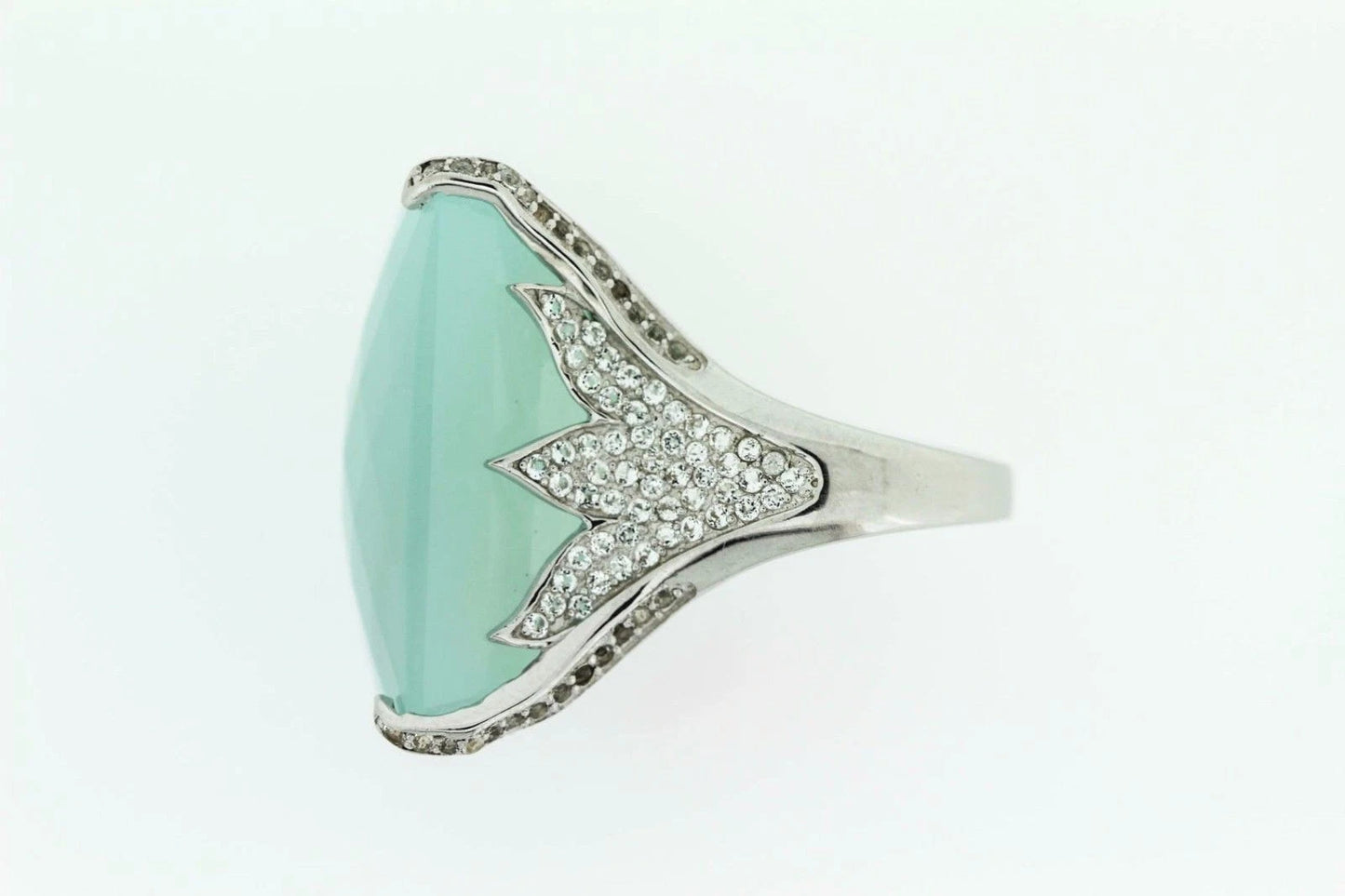 925 Aqua Chalcedony - White Topaz Ring -43DOT50 cts
