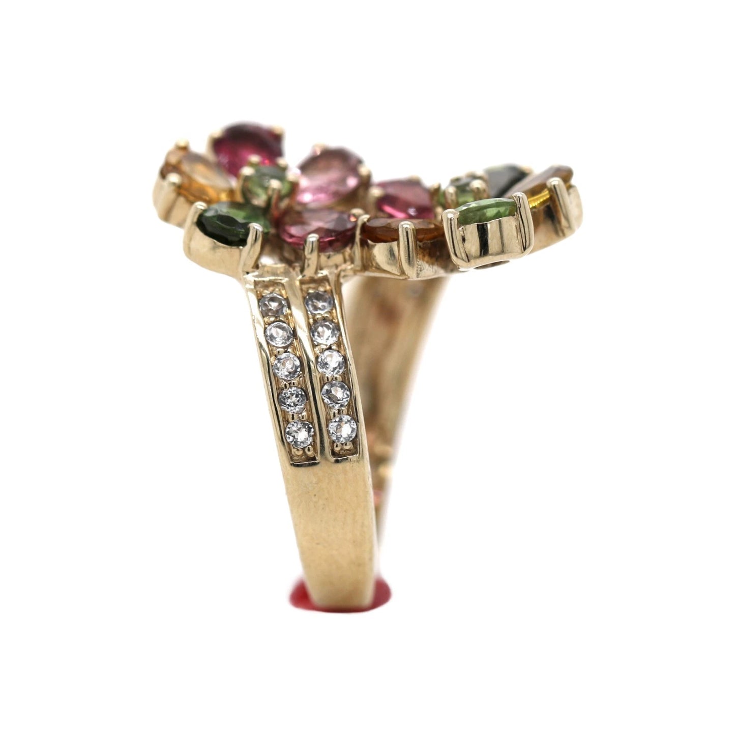 .925 Yellow Vermiel - Multicolor Tourmaline - White Topaz Flower Ring.